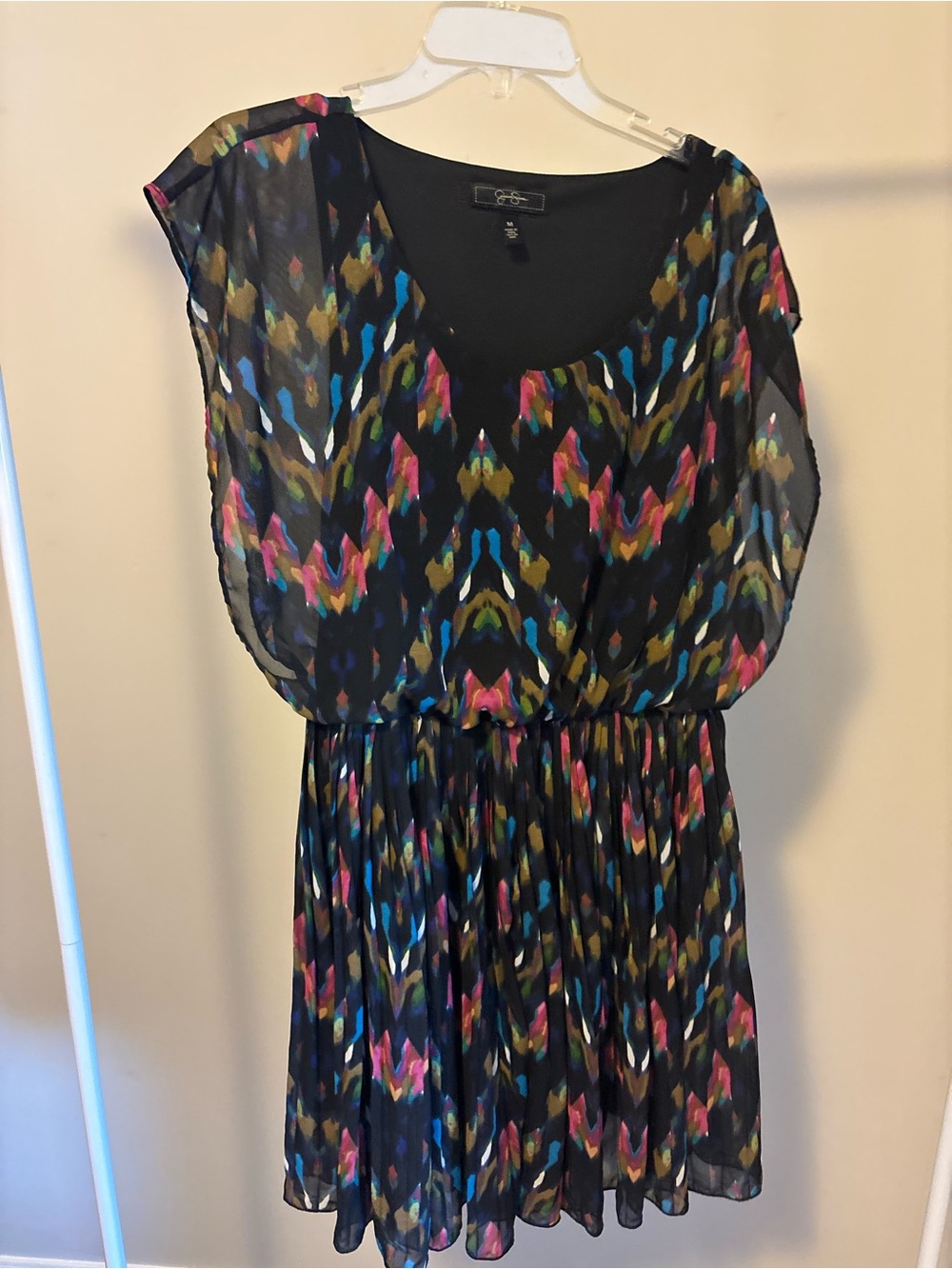 Jessica Simpson Black Multi-Color Patterned Midi Dress